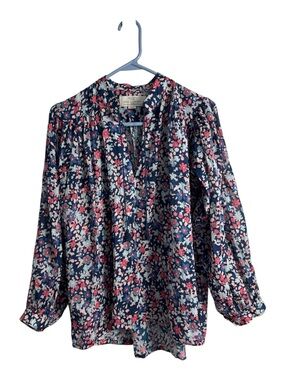 Travota Birds of Paradis Floral Long Sleeve Blouse Size Small Cotton Ramie